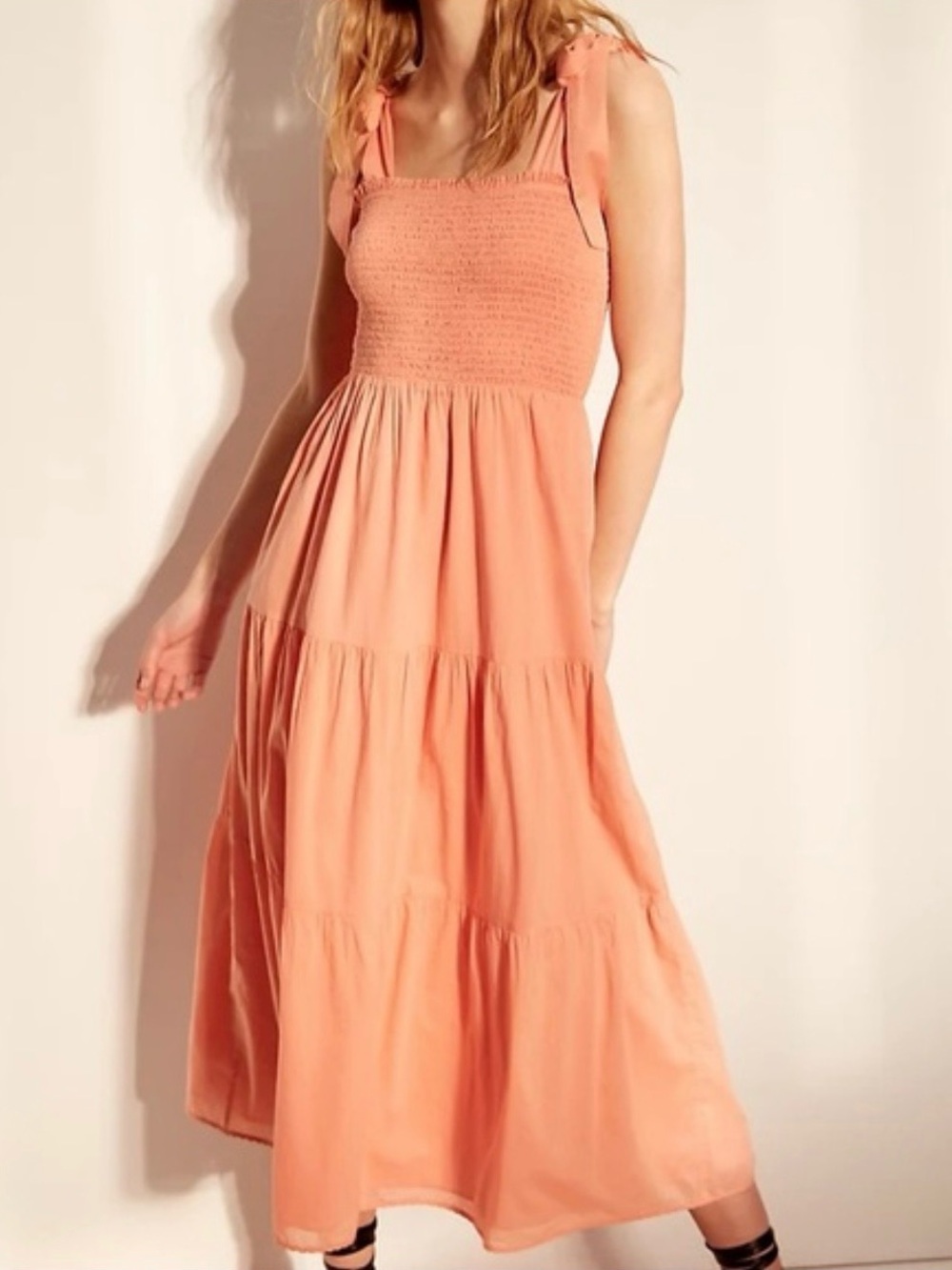 Wilfred Alba Smocked Maxi Dress Coral Pink Tiered S